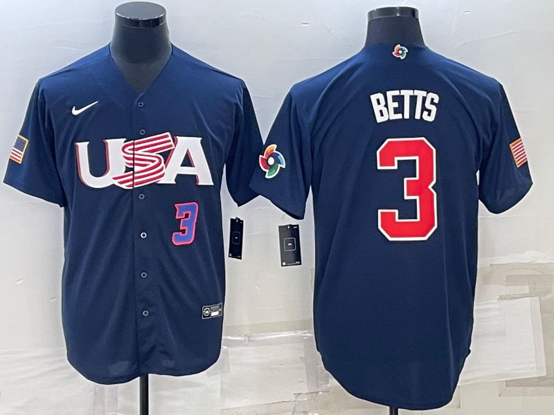 Men 2023 World Cub USA #3 Betts Blue Nike MLB Jersey5